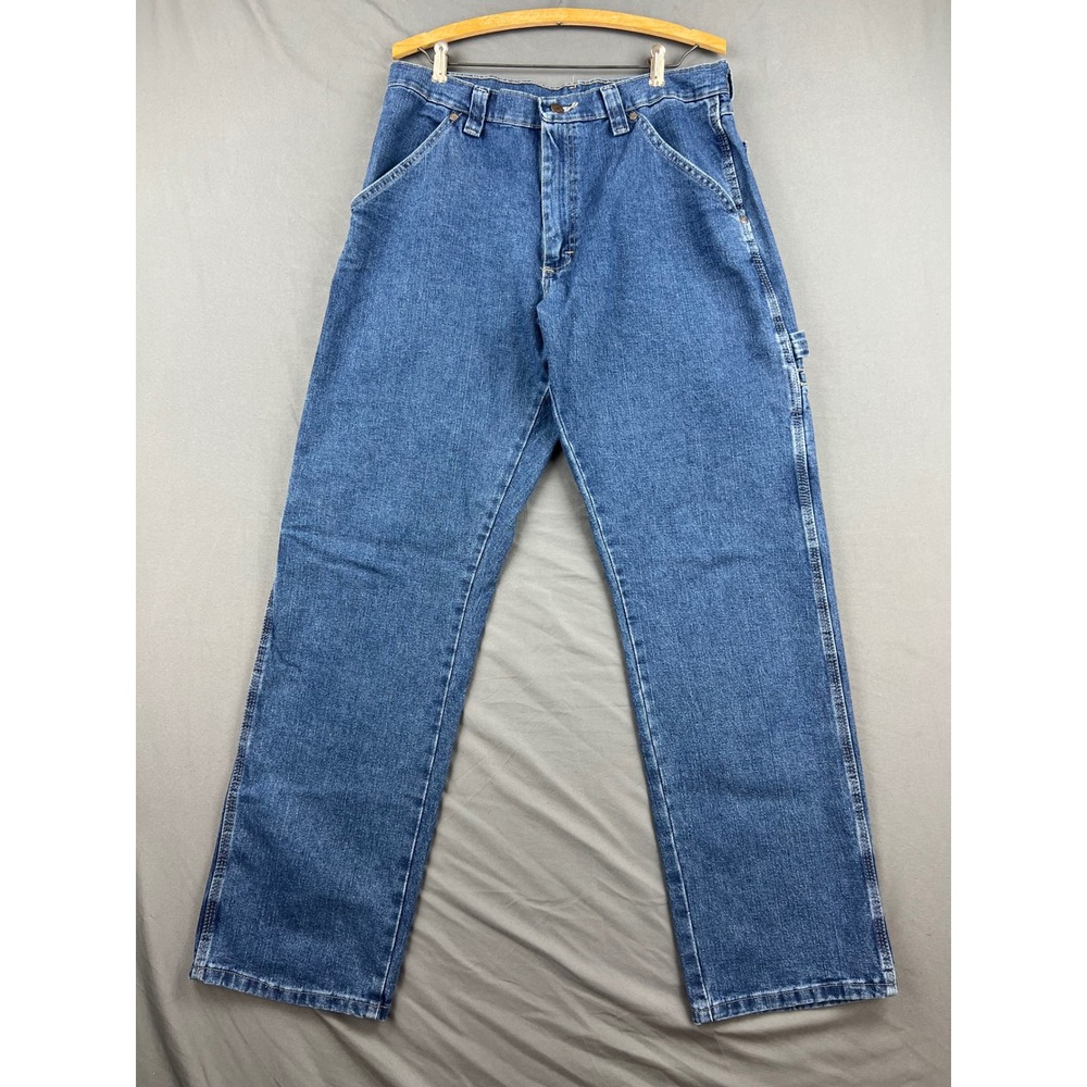 Wrangler Carpenter Jeans Mens 32x32 Straight Leg Blue Denim Utility Work Pants